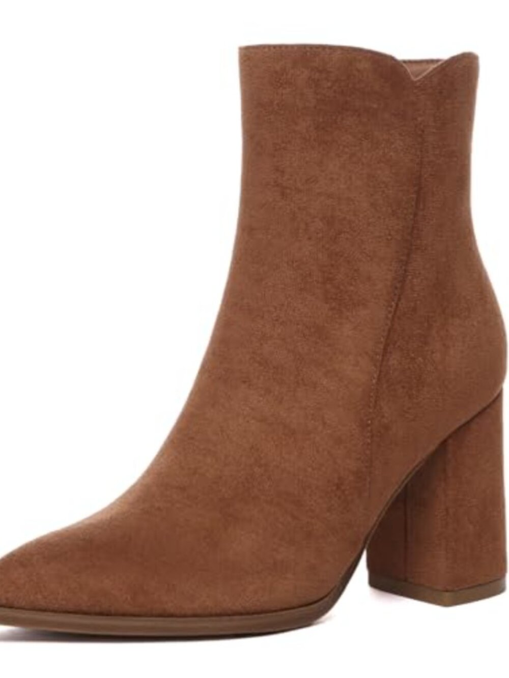 Suede Pointed Toe Chunky Block Heel Ankle Booties Side Zip